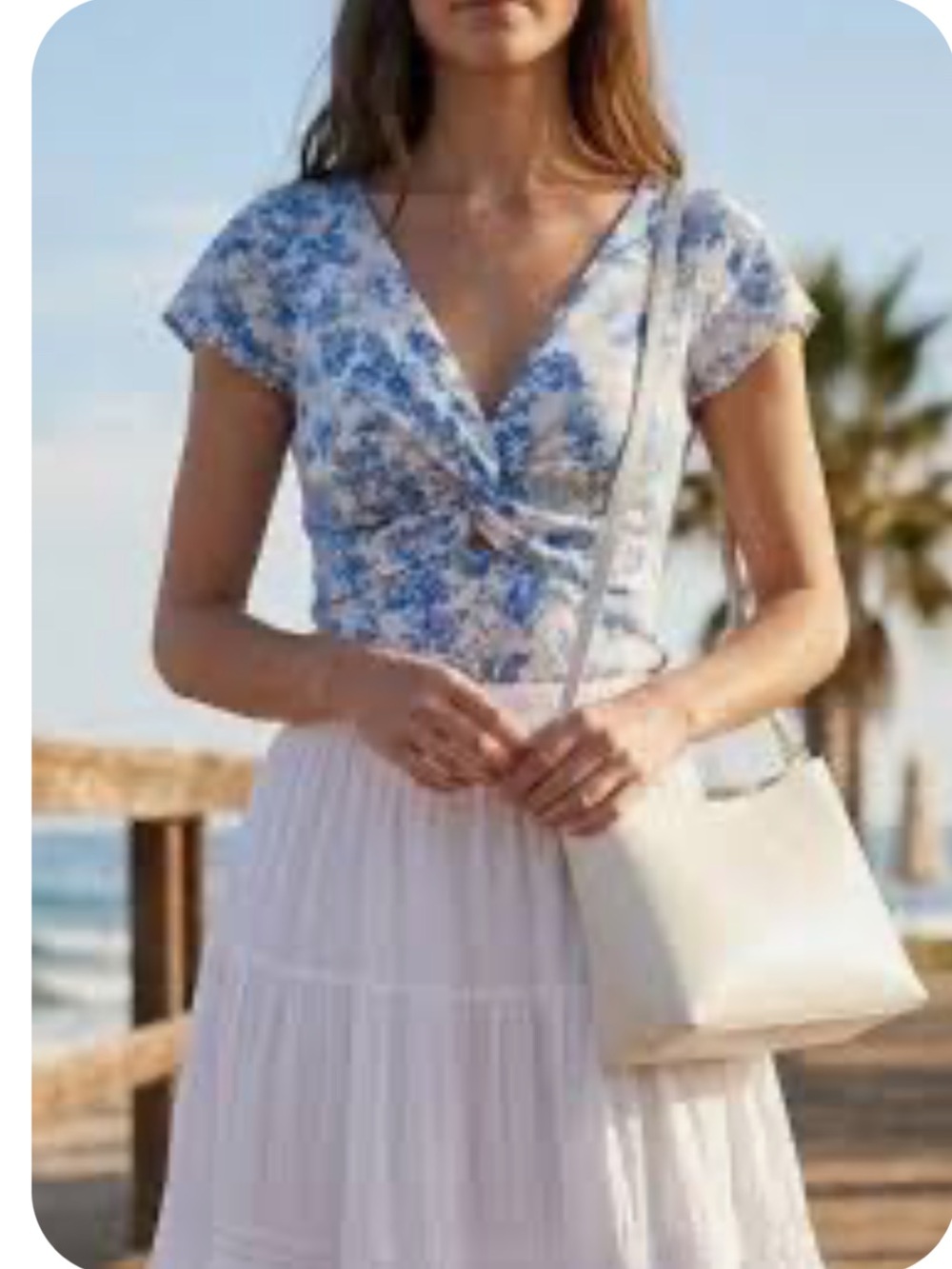 Midnight sky Blue Floral smocked Crop Top with twist Front large